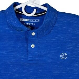 Aeropostale Mens Polo Shirt Stretch Blue Heathered Short Sleeve Casual Top‎
